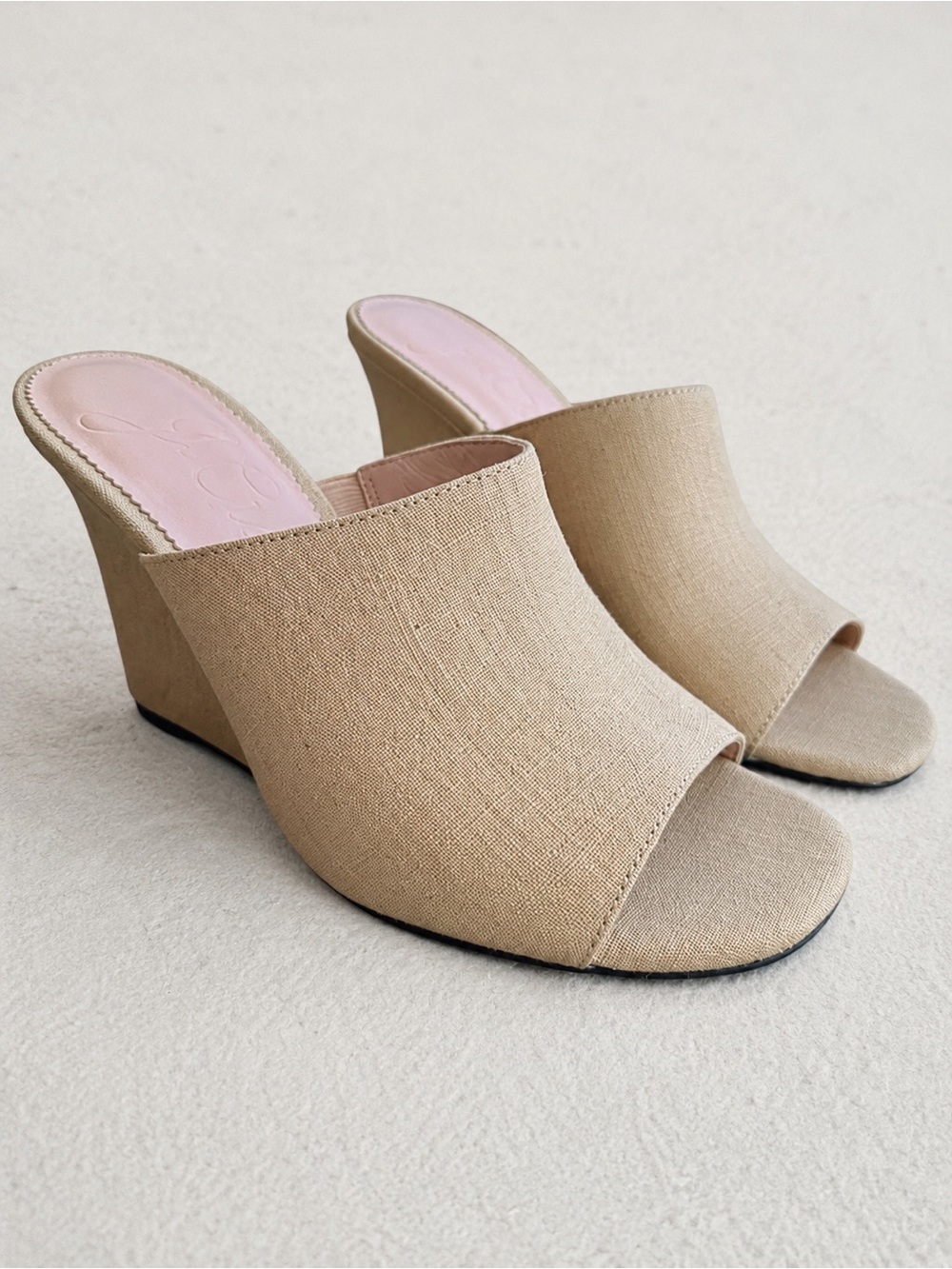 J.Crew‎ Beige Linen Wedge Mule Sandals Size 8 Minimal Coastal